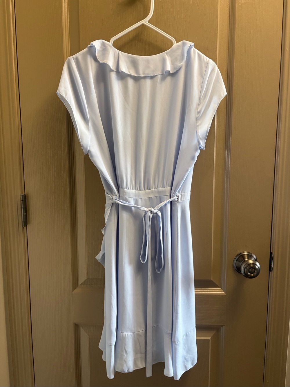 Aritzia- Sunday Best Light Blue Ruffle Wrap Midi Dress - Picture 2 of 3